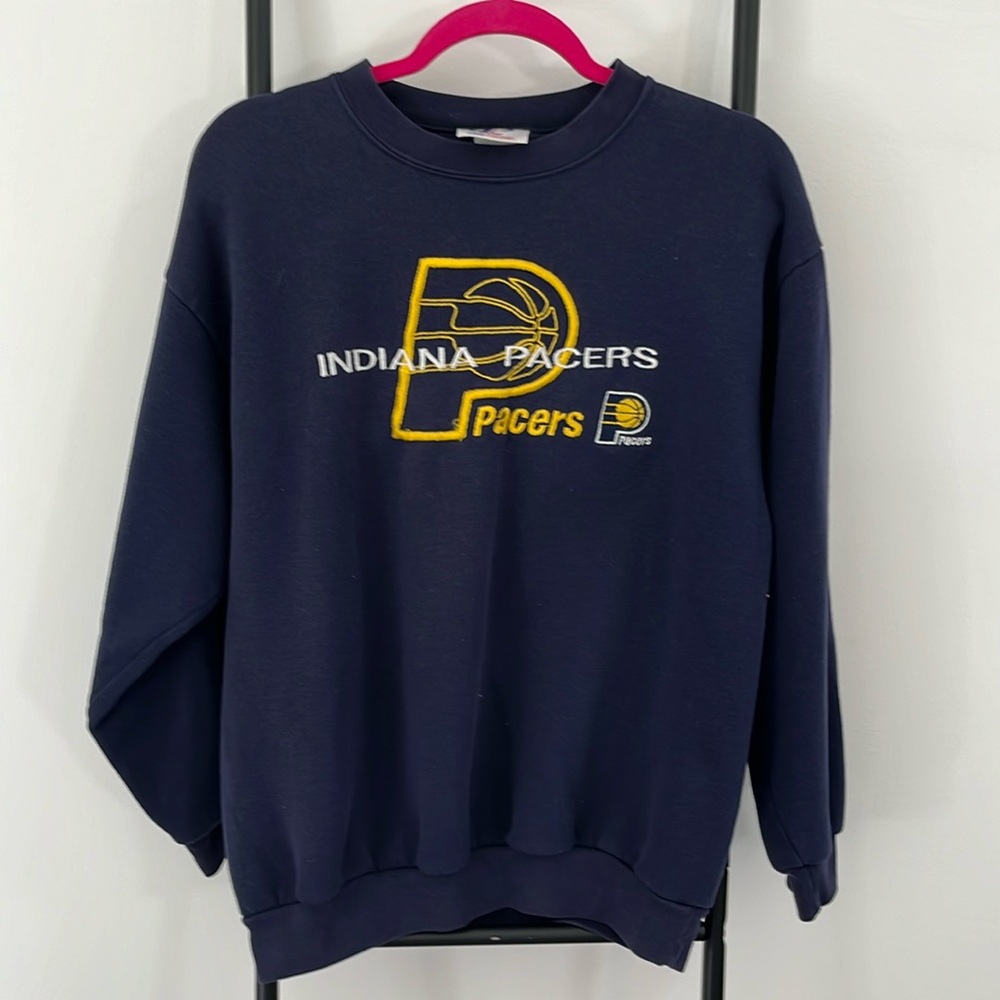 Indiana Pacers Vintage 90s Sweater Men's Navy Yellow NBA Crewneck Pullover Y2K